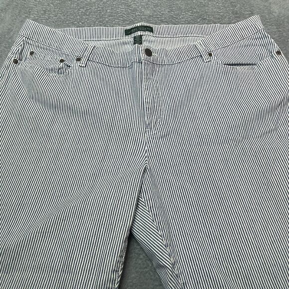 Ralph Lauren Jeans Plus Size Womens 20 Blue White Striped Denim Preppy Old Money - Picture 10 of 12